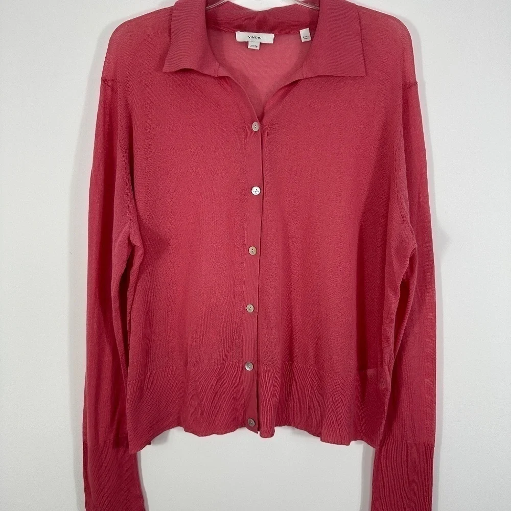 Vince. Pink Long Sleeve Thin Knit 100% Cotton Cardigan Women's Size 2X